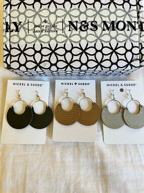 Nickel & Suede Nina Hoop Bundle of 3 Green Fatigue Iced Latte Gray Starscape